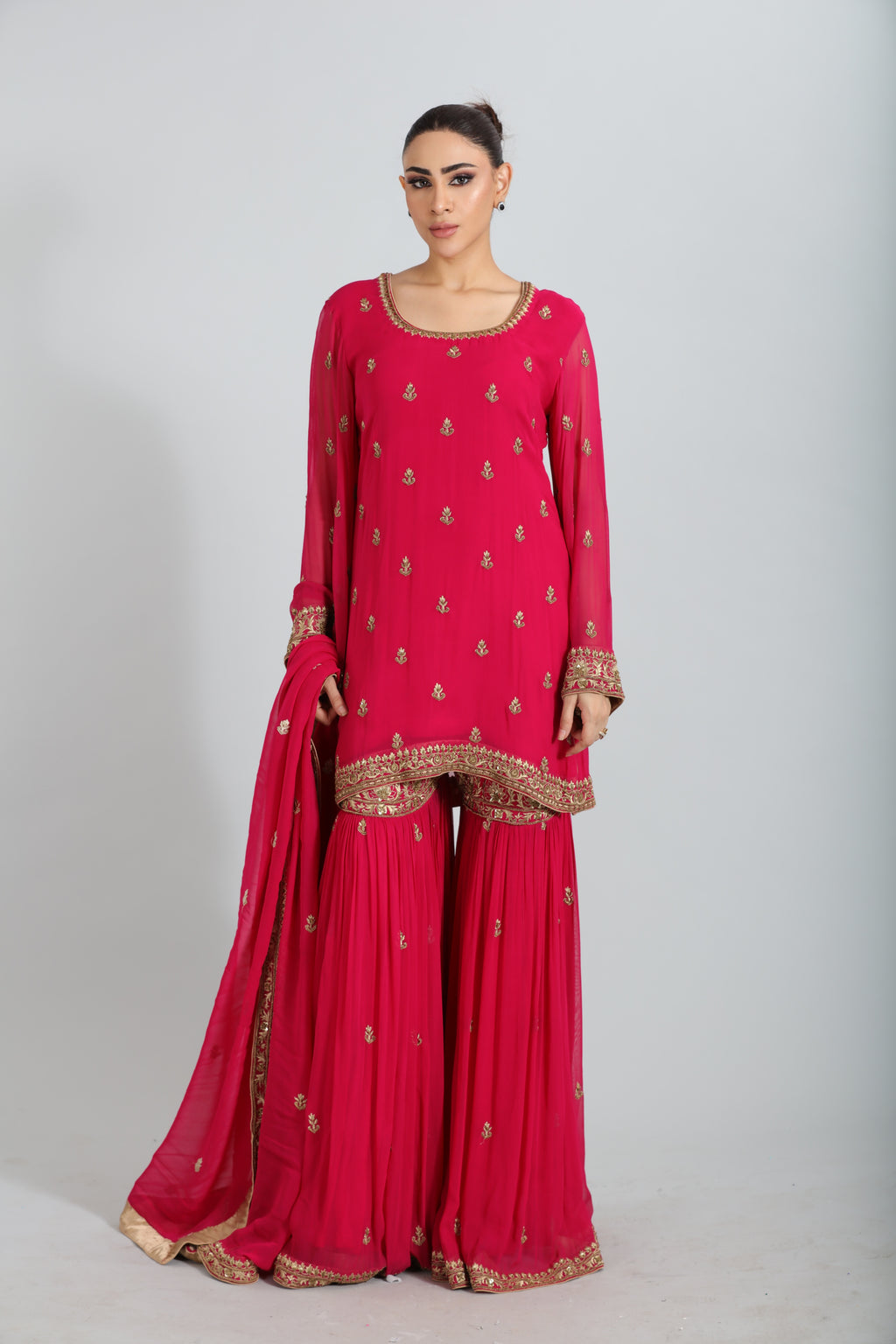 Pink Zari Embroidered Sharara Set