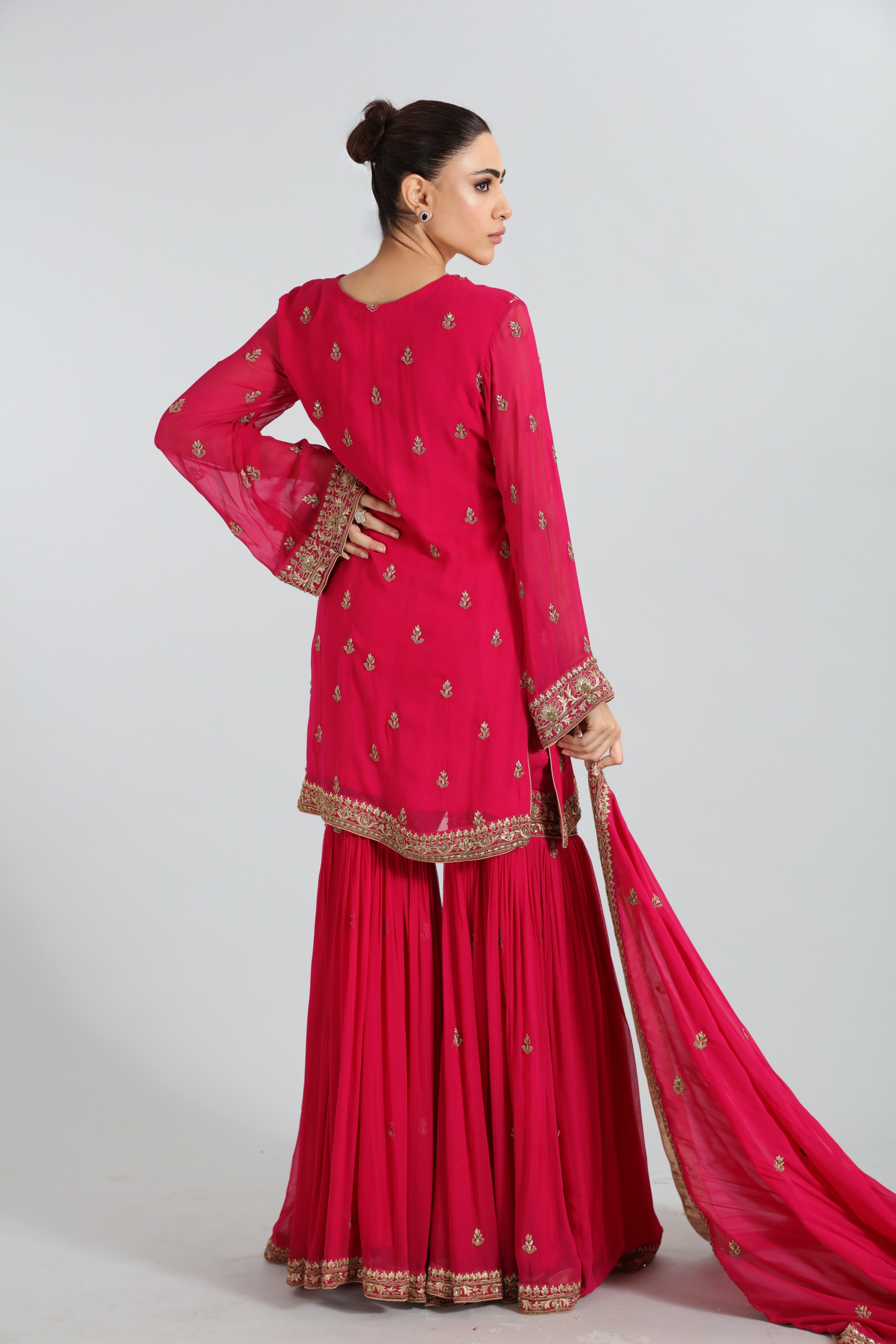 Pink Zari Embroidered Sharara Set