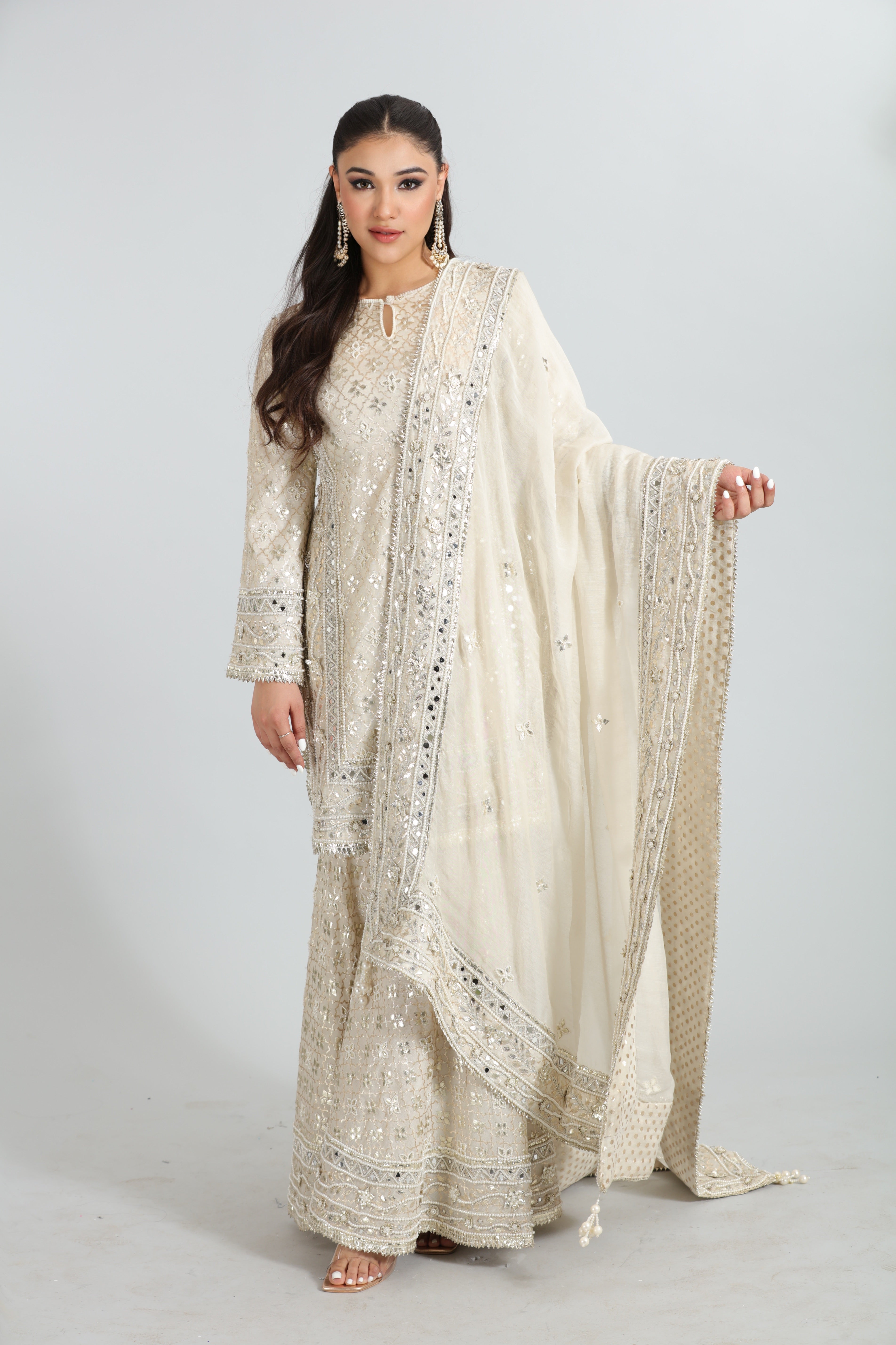 Ivory Chanderi Gotta Patti Sharara Set