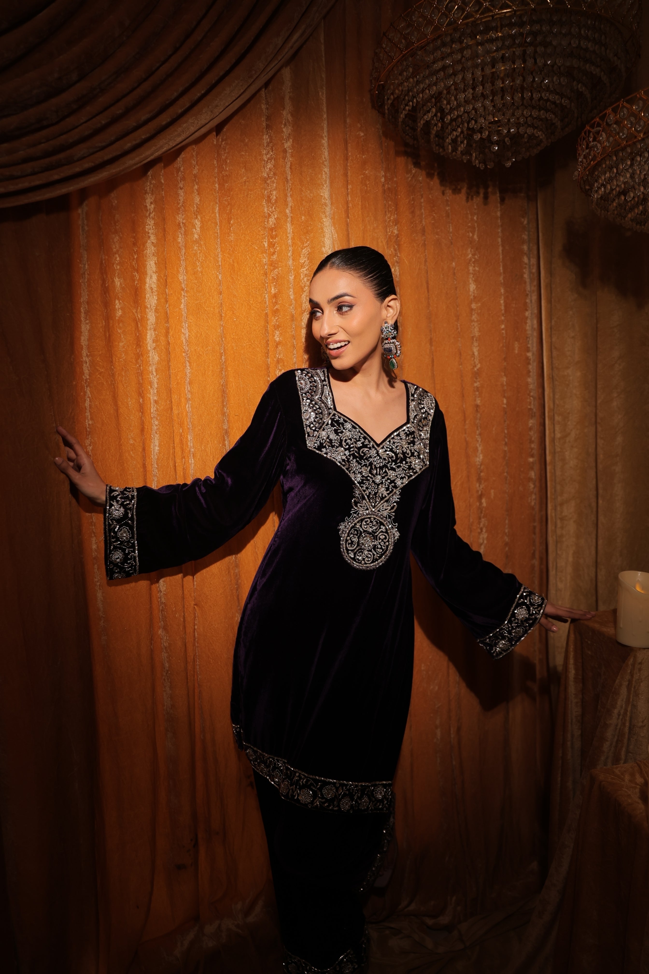 Midnight Velvet Embroidered Kurta Set