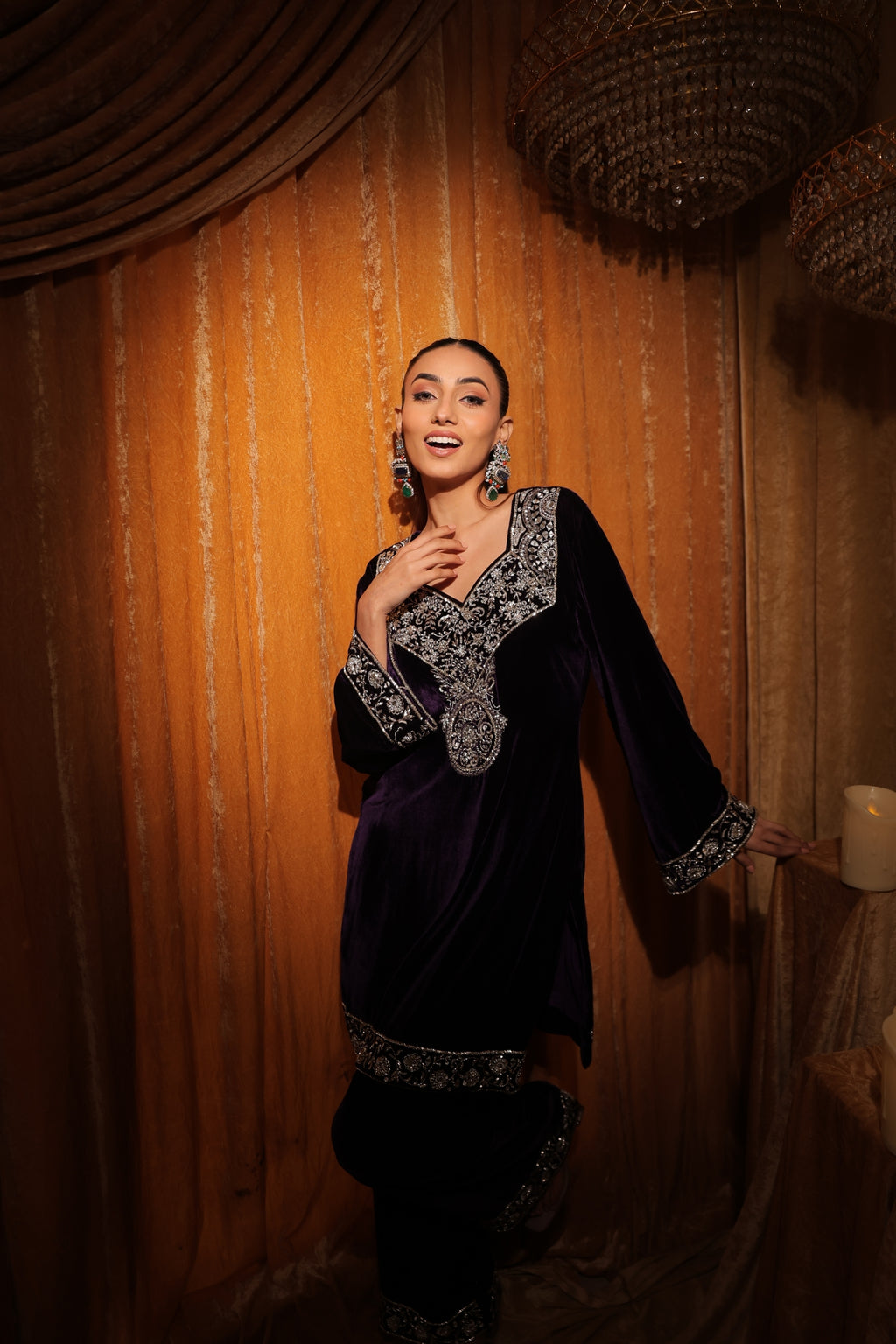 Midnight Velvet Embroidered Kurta Set