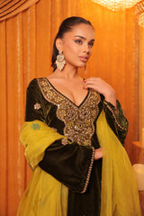 Green Velvet Farshi Salwar with Dupatta