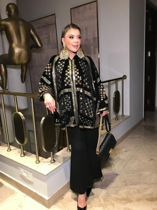 Hand embroidered velvet cape