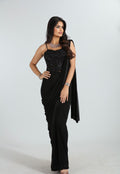Black Draped Saree with Embroidered Corset