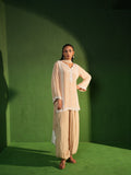 Beige Hand Embroidered Tunic and Balloon Pants Set - Full View