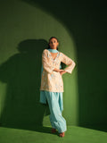 Beige and Powder Blue Hand Embroidered Salwar Set