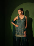 Emerald Green Georgette Gota Patti Sharara Set detail