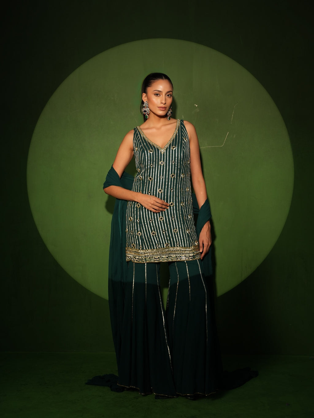 Emerald Green Georgette Gota Patti Sharara Set full look