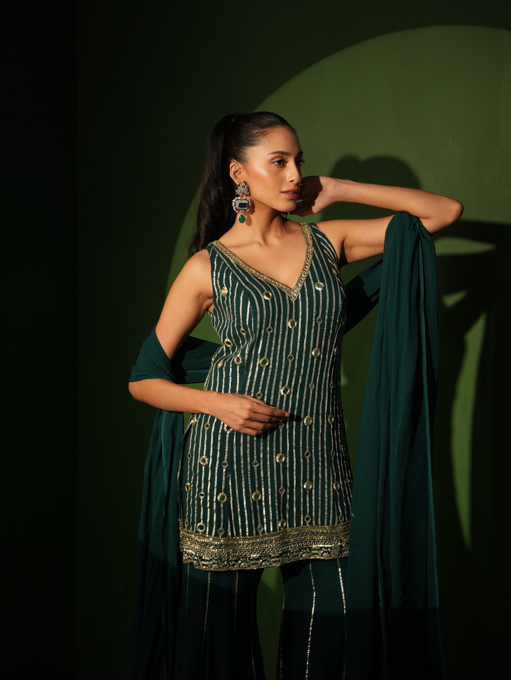 Emerald Green Georgette Gota Patti Sharara Set side look