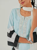 Mint Blue Chevron hand embroidered kurta set detail