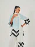 Mint Blue Chevron kurta with white Farshi salwar