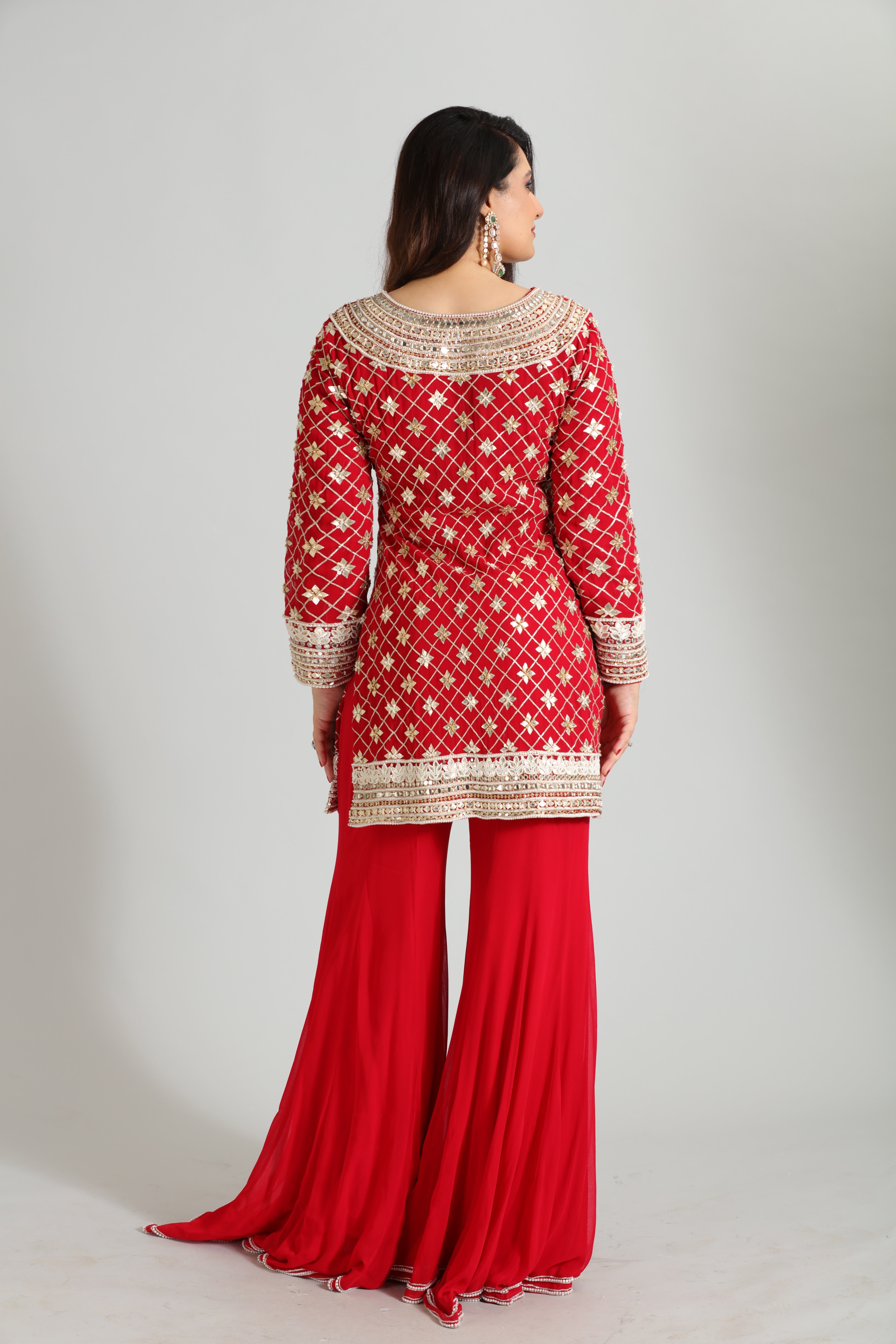 Red Gotta Patti Sharara Set