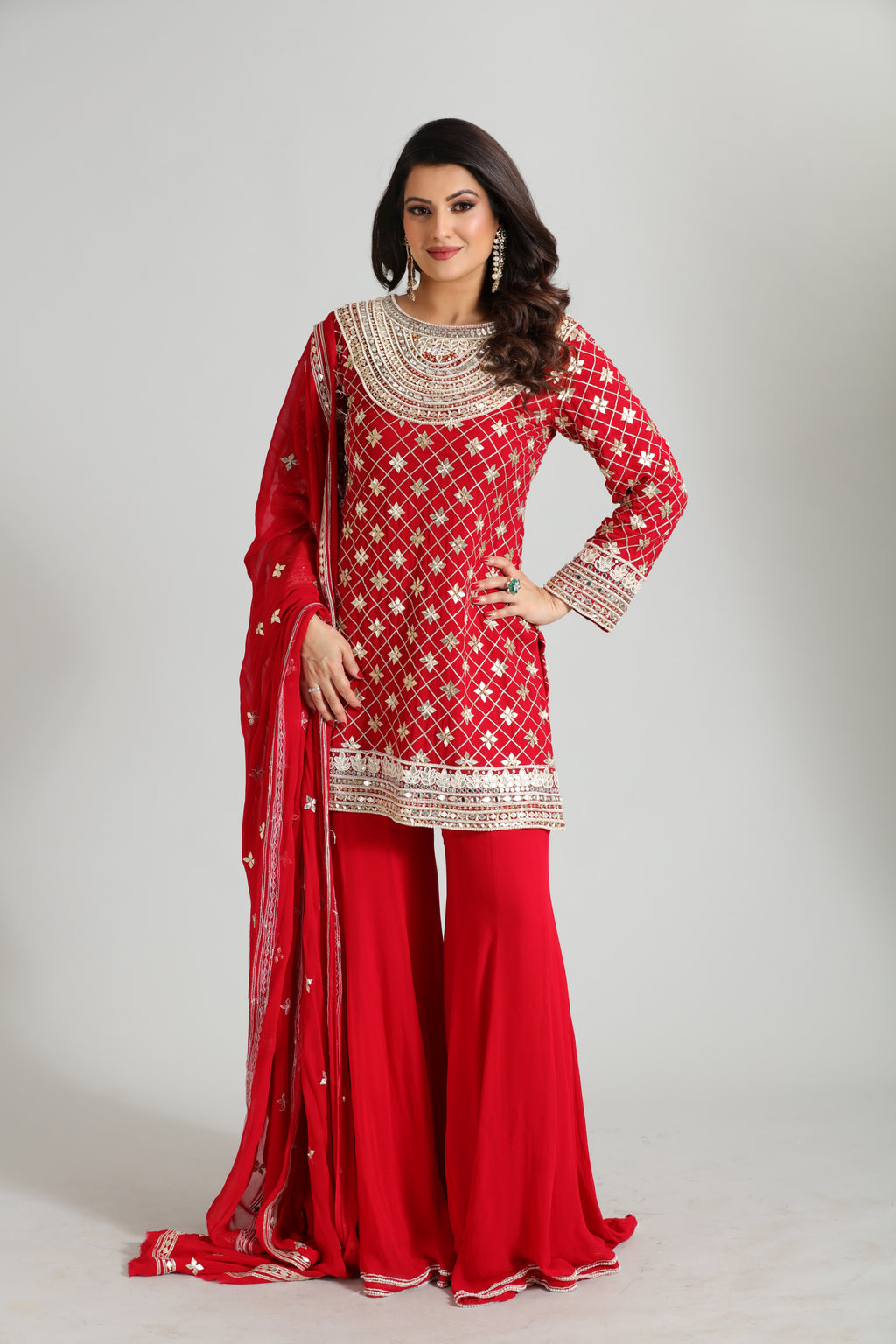 Red Gotta Patti Sharara Set