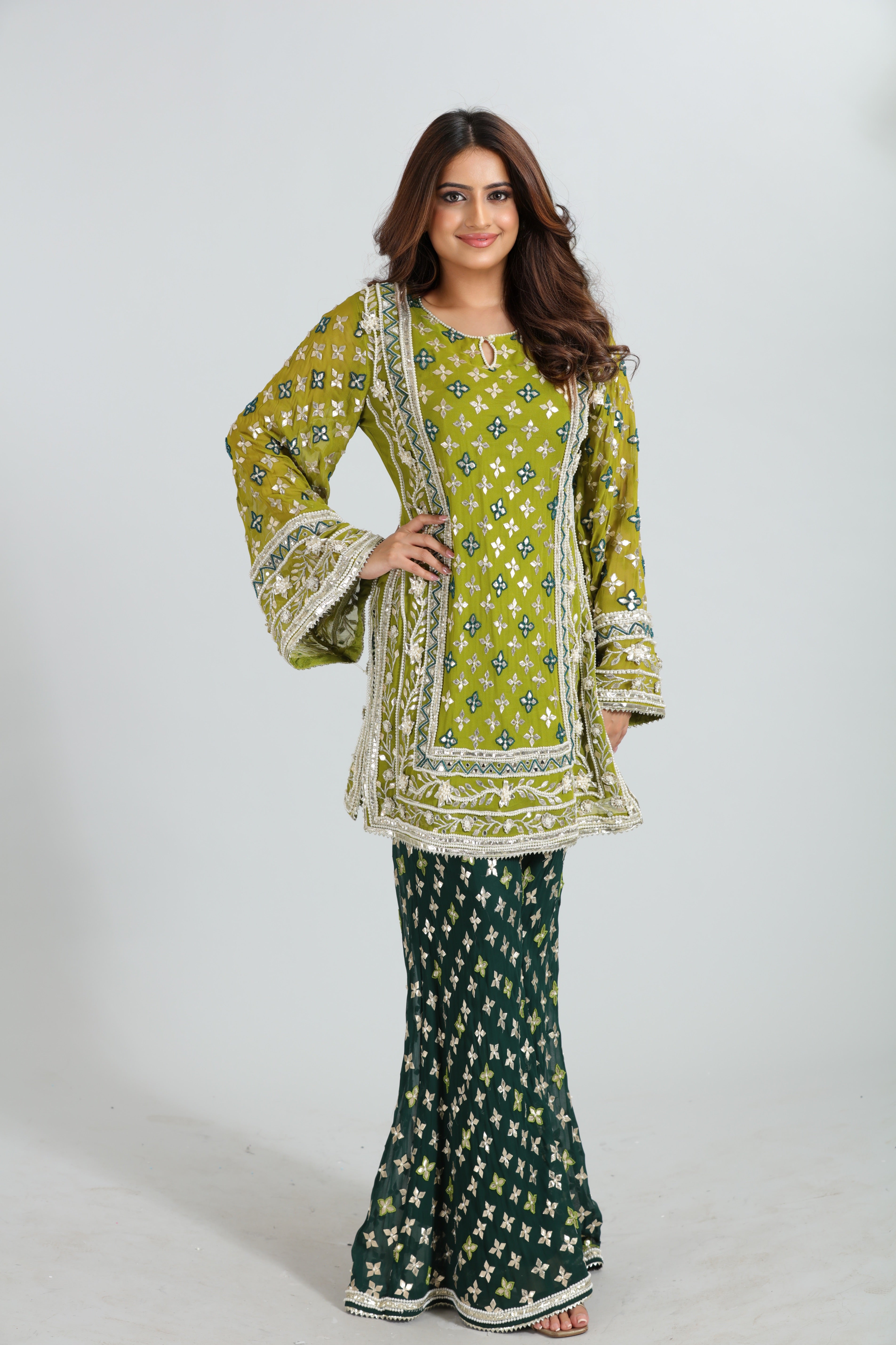 Olive Green Gotta Patti Kurta Set