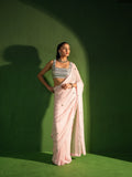 Powder Pink Georgette Hand Embroidered Saree full look