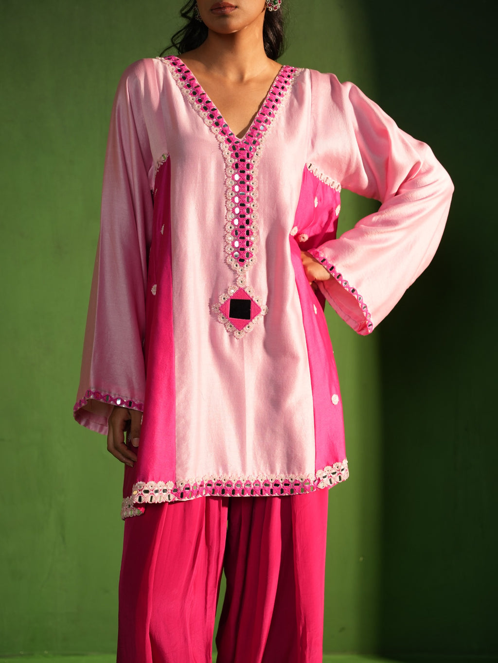 Powder Pink and Raspberry Hand Embroidered Salwar Set