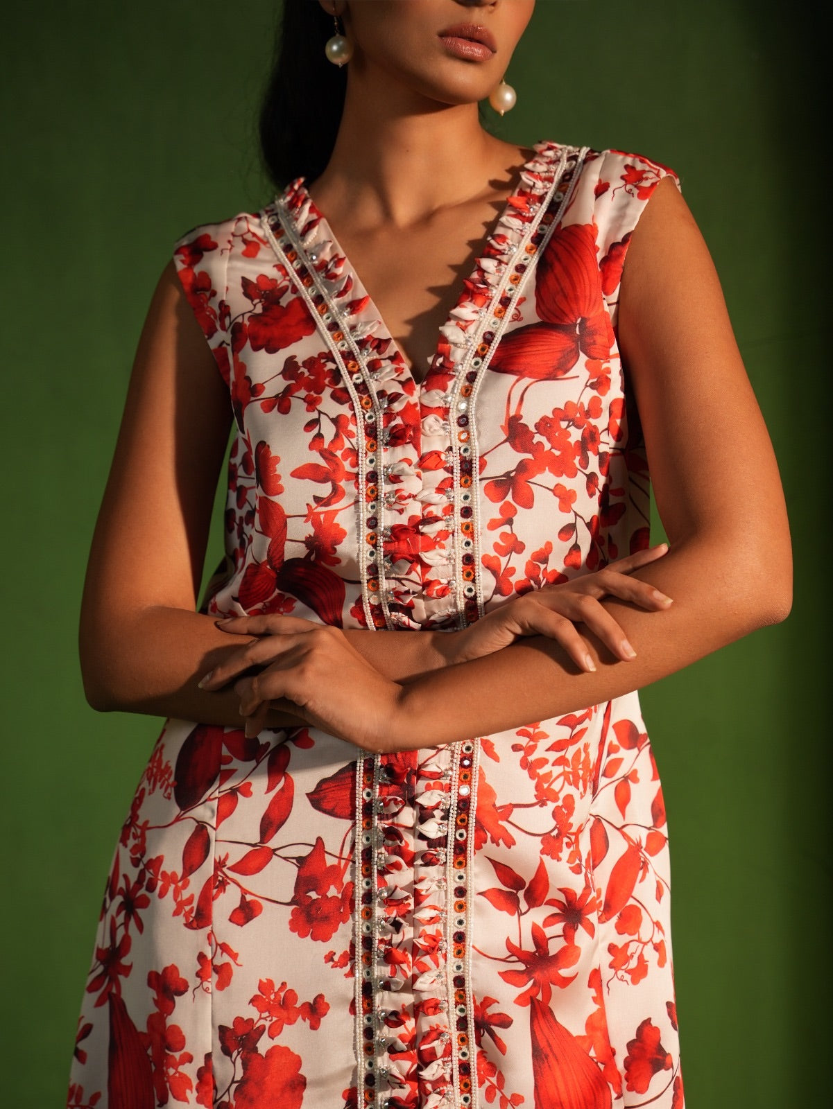 Red and White Floral Salwar Set