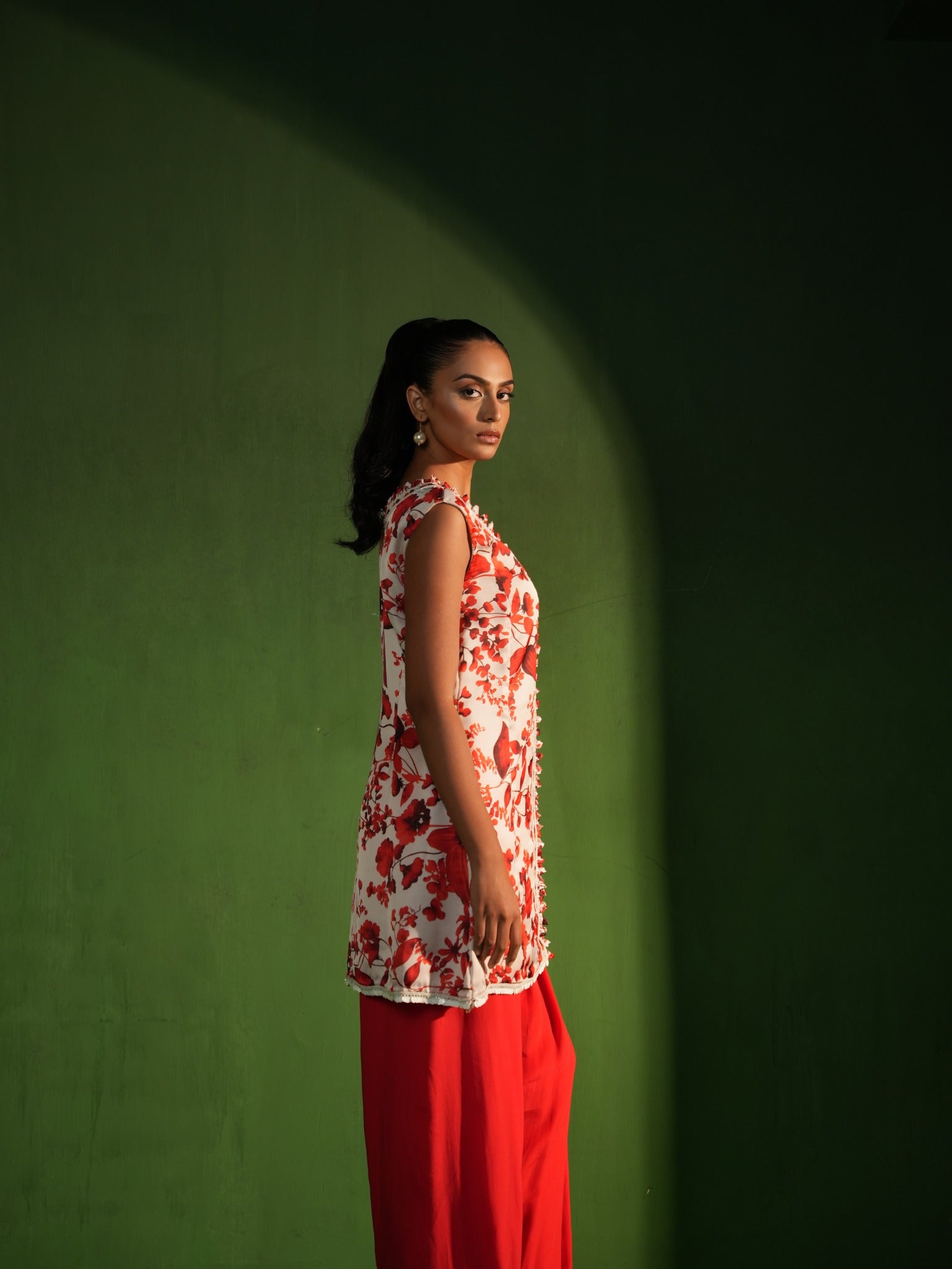 Red and White Floral Salwar Set - view 5