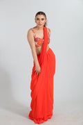 Orange Draped Saree with Embroidered Blouse